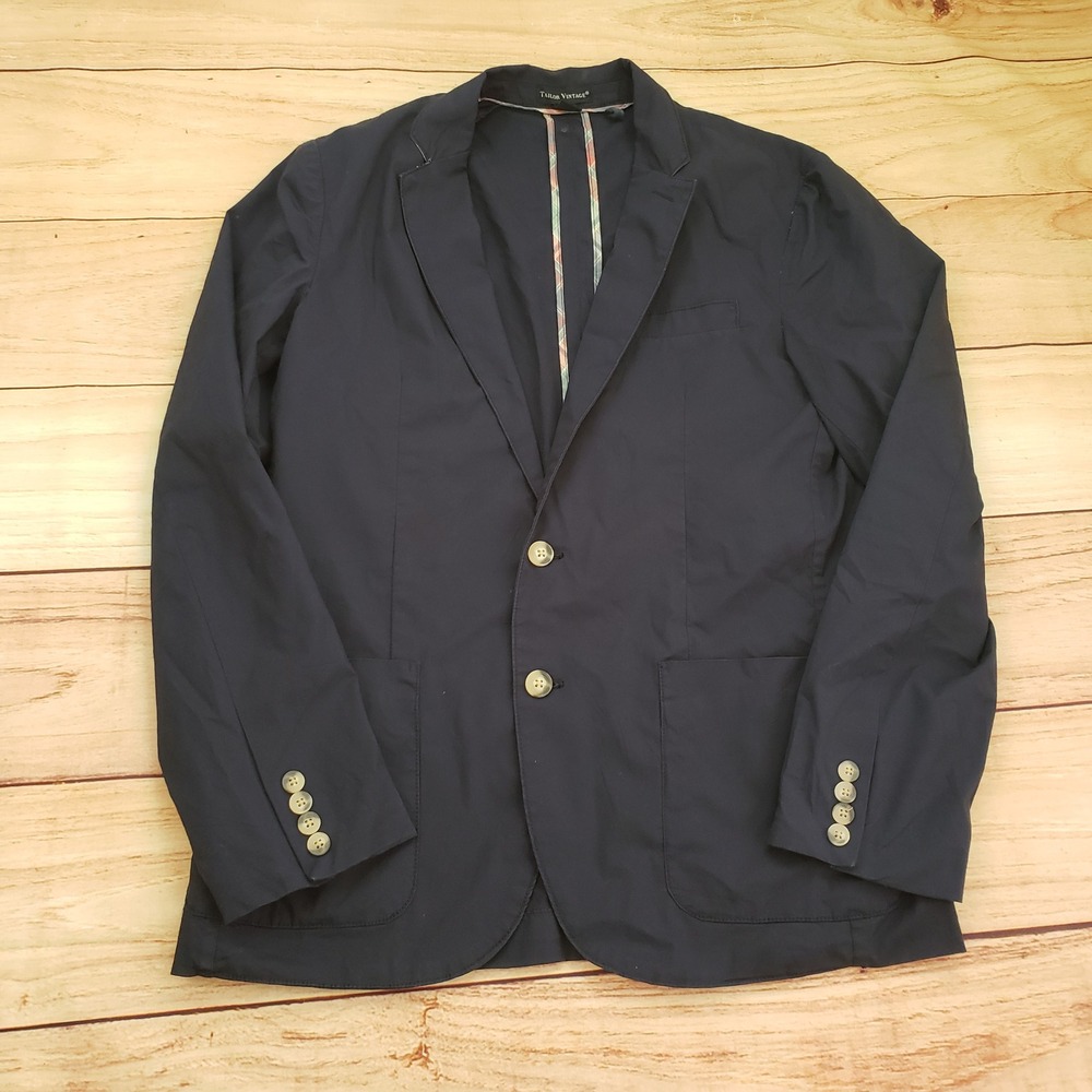 Tailor Vintage Blazer Mens 42R Navy Blue‎ Jacket Two Button Sport Lightweight